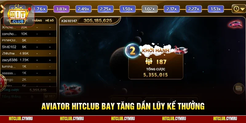 Aviator HitClub bay tăng dần lũy kế thưởng